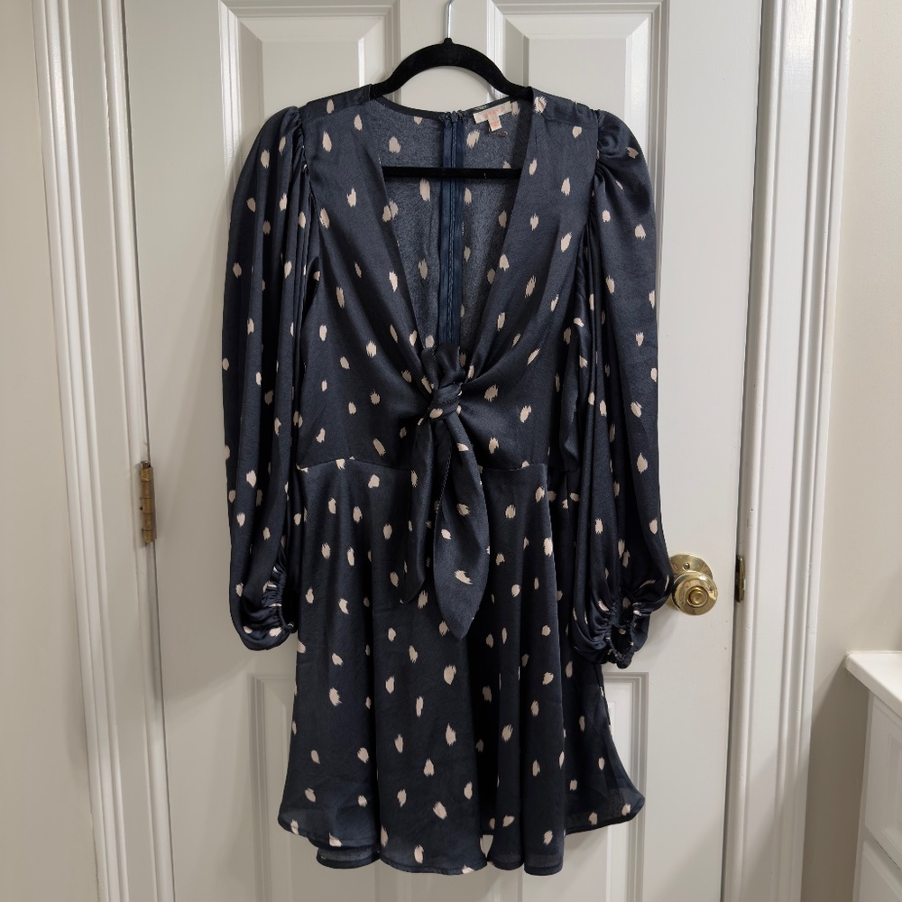 Black Satin Polka Dot Plunge Mini Party Dress size L
